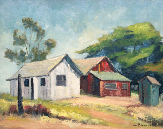 Barns in Soquel (Northern California), Painting, circa 1950