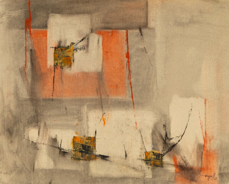 Charles Bunnell (1897-1968) artwork for sale. Untitled (Abstract in Gray, White, Orange, Red, Yellow and Black ), Painting, 1963, Denver, Colorado, Art Gallery)