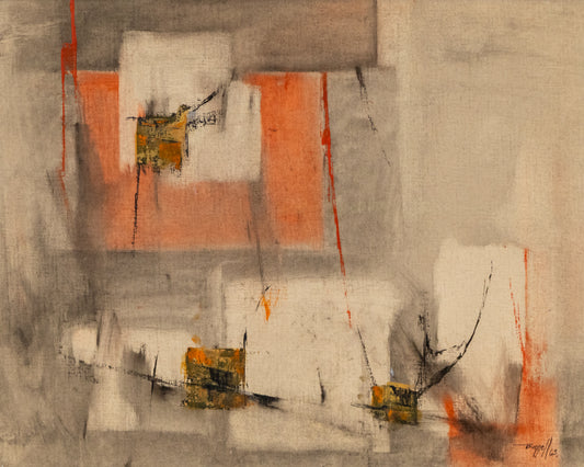 Untitled (Abstract in Gray, White, Orange, Red, Yellow and Black ), Painting, 1963