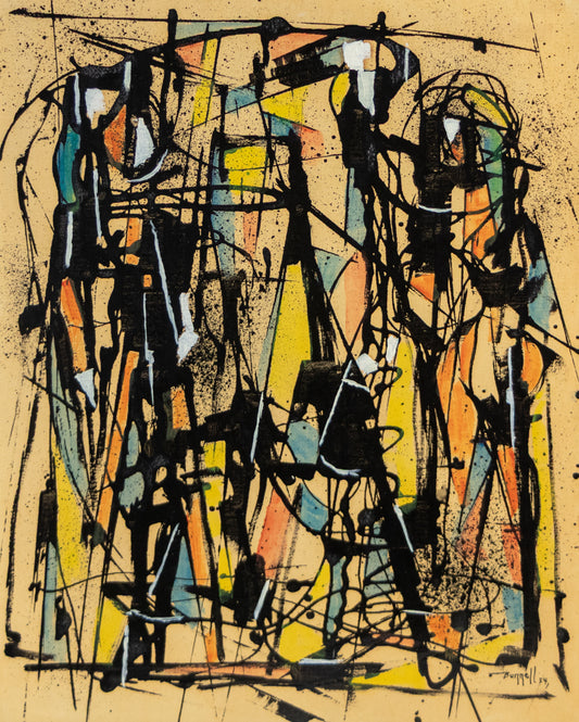 Untitled (Abstract in Orange, Blue, Yellow, Black, and White), Painting, 1954