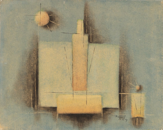 Untitled (Abstract in Pale Blue, Yellow, Gray and Black), Painting, 1954