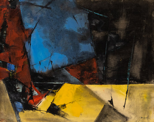 Untitled (Abstract Expressionist Composition in Yellow, Blue Red and Black), Painting, 1959