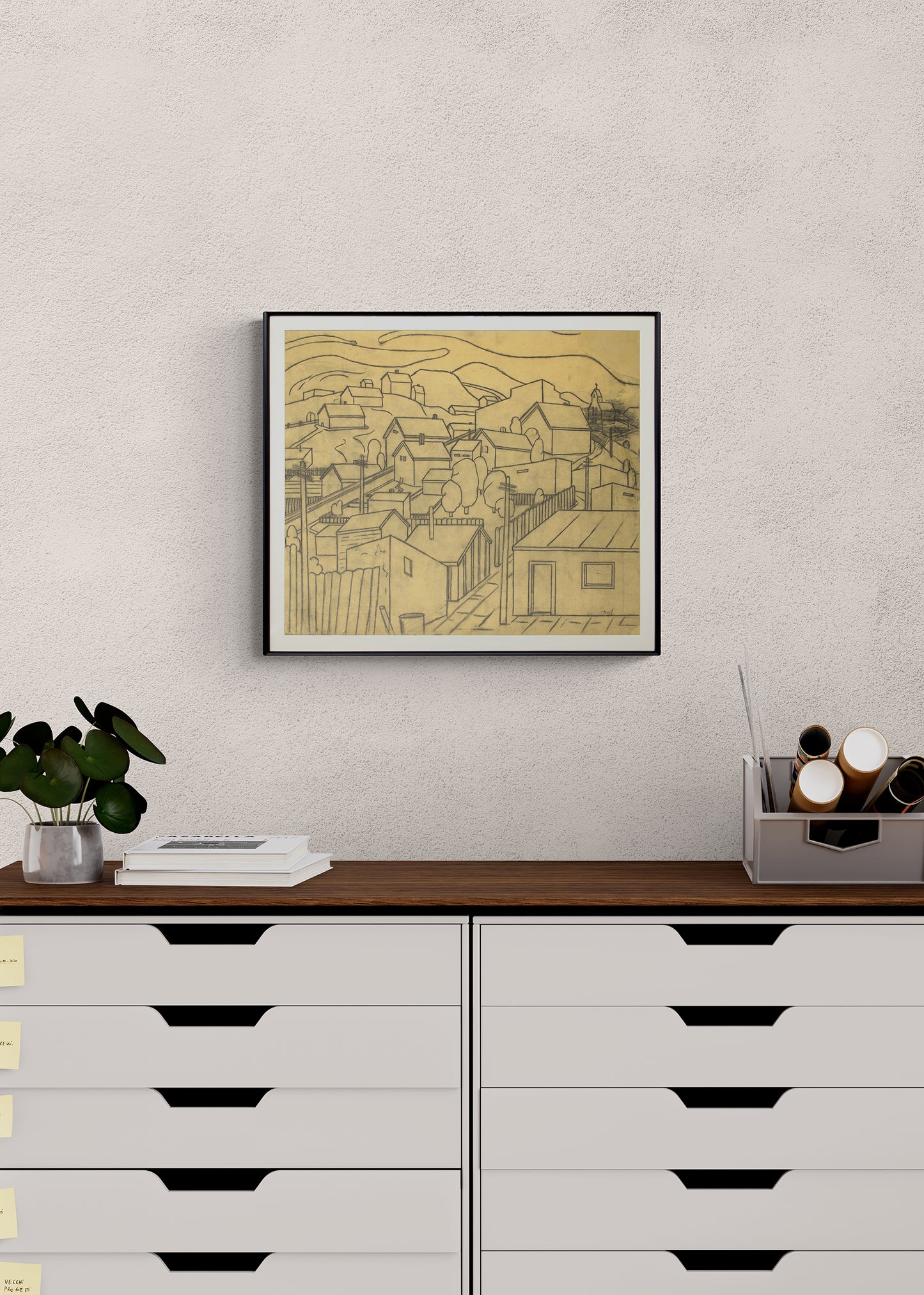 Untitled (Houses and Hills), Drawing, circa 1935