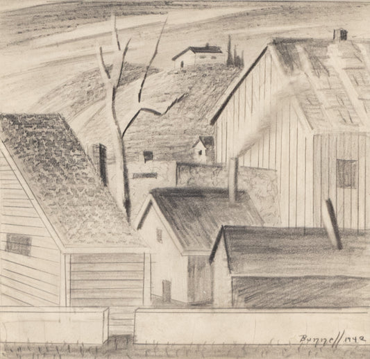 Untitled (Houses and Tree, Colorado), Drawing, 1942