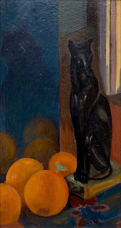 Still life with objects (Cat and Oranges), Painting, circa 1930