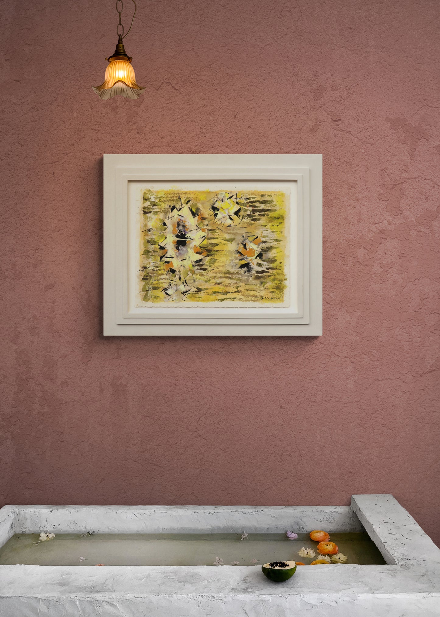 Untitled (Abstract in Yellow, Orange, Black, and Gray), Painting, circa 1960