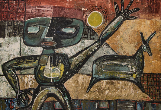 Howard Schleeter (1903-1976) artwork for sale. Fetishes (Abstract Figure and Animal), Painting, 1949, Denver, Colorado, Art Gallery)