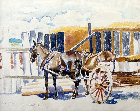 Alfred Wands (1904-1998) artwork for sale. Untitled (Horses with Cart), Painting, Denver, Colorado, Art Gallery)