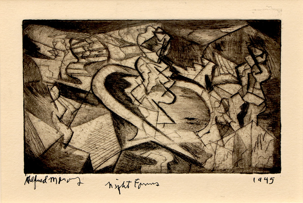 Alfred Morang (1901-1958) artwork for sale. Night Forms (Modernist Landscape), Print, 1945, Denver, Colorado, Art Gallery)