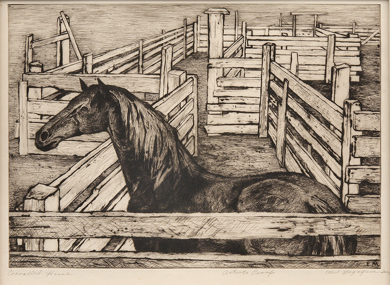Ethel Magafan, Corralled Horse (Artists Proof), circa 1947, etching on paper Print