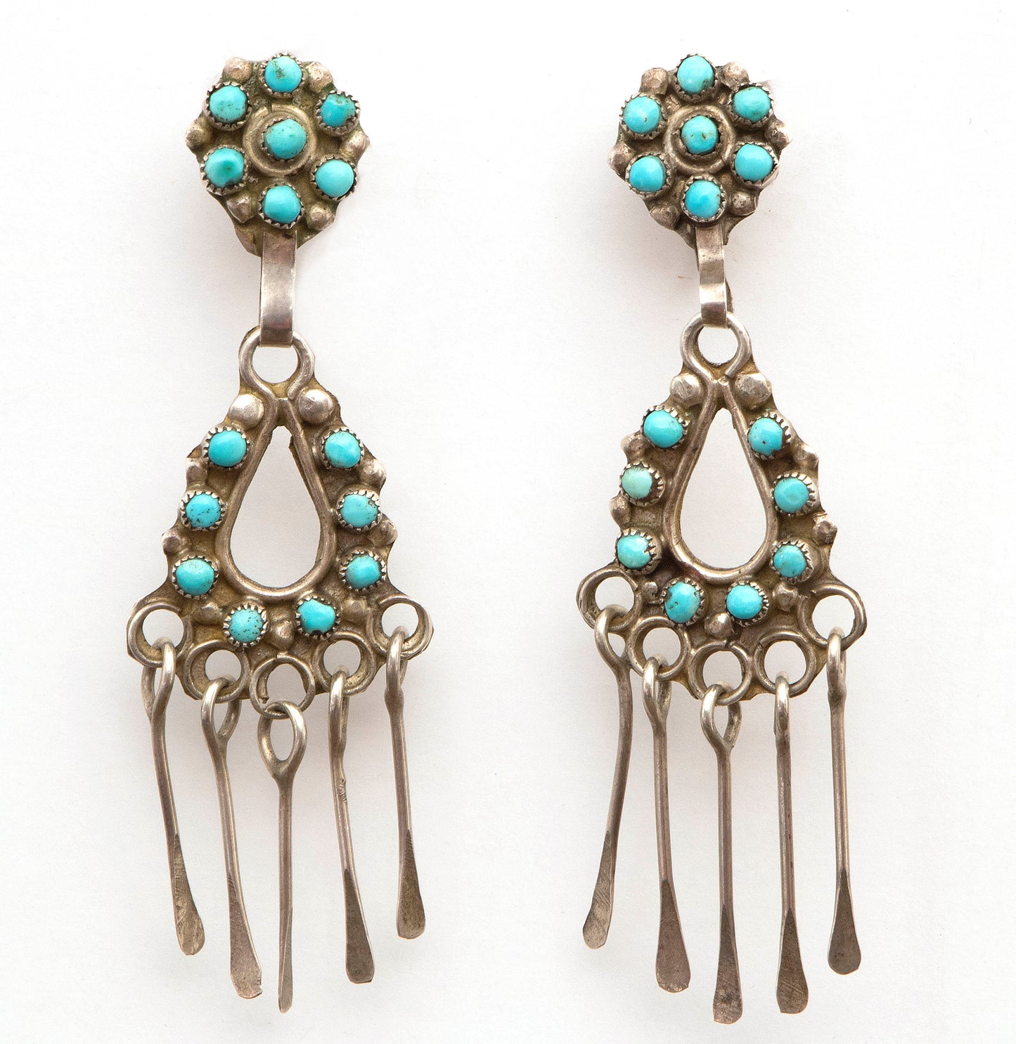 Zuni artwork for sale. Silver and Turquoise Earrings, circa 1950, Denver, Colorado, Art Gallery)