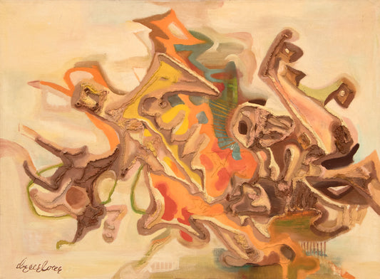 Alpha, The Beginning (Abstract in Cream, Taupe, Brown, and Orange), Painting, 1957