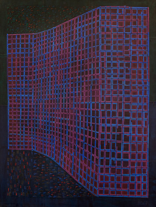 Facade (Abstract in Blue, Purple, Fuchsia, Black and Red & Orange), Mixed Media Painting, 1961