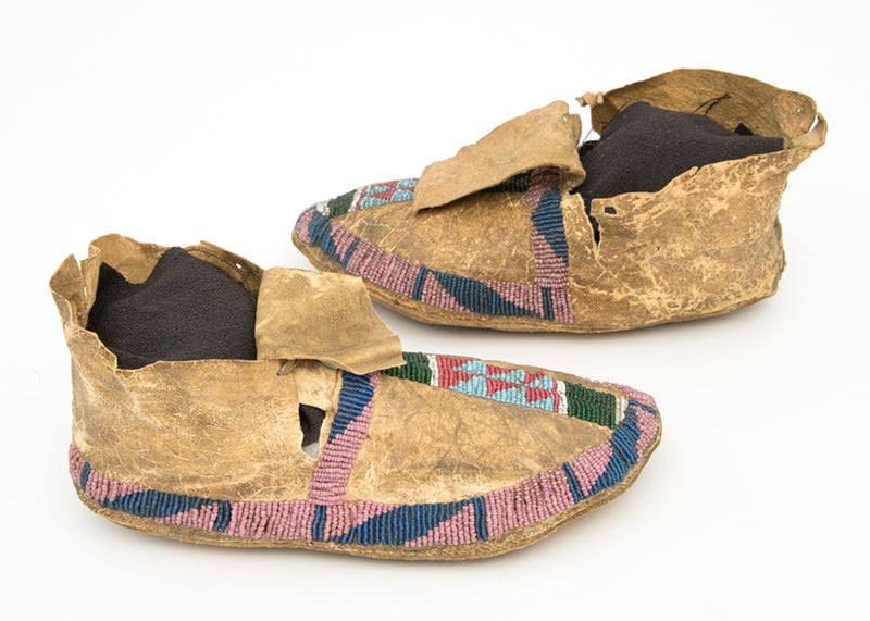 Antelope Hide Moccasins, Partially Beaded, circa 1875