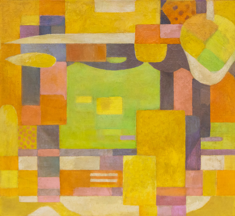 Hugh Weller (1898-1982) artwork for sale. Harbor (Abstract in Yellow, Orange, Chartreuse, and Mauve), Painting, Denver, Colorado, Art Gallery)