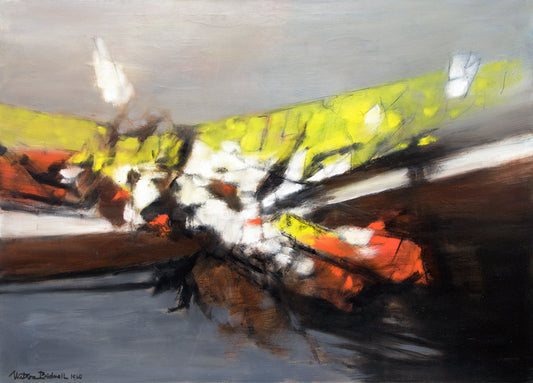 Along the Way (Abstract in Gray, Black, White, Yellow, and Orange), Painting, dated 1960