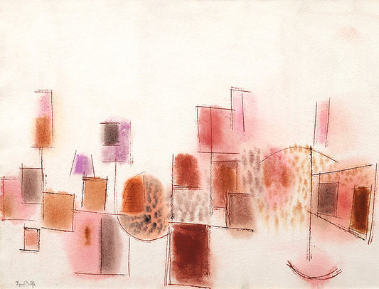 Lynn Wolfe (1917-2019) artwork for sale. Untitled (Geometric Abstract in Red, Pink, and Taupe), Painting, Denver, Colorado, Art Gallery)