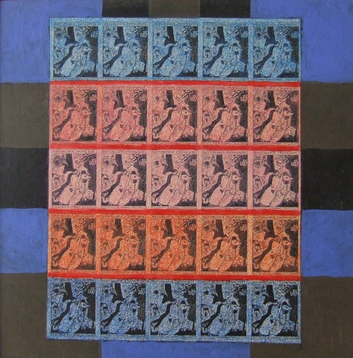 Chagall Stamps (Money Works Series), Painting, circa 1980