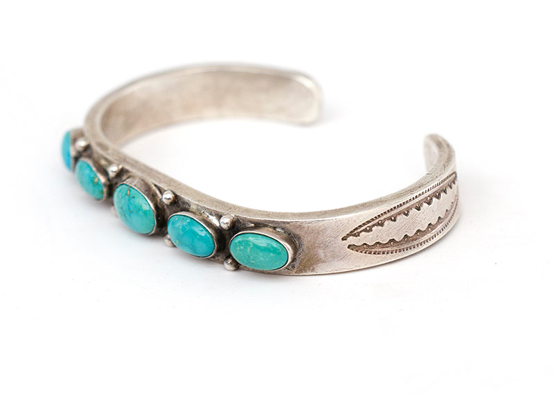Navajo (Diné) artwork for sale. Silver Cuff Bracelet with Turquoise, circa 1950, Denver, Colorado, Art Gallery)