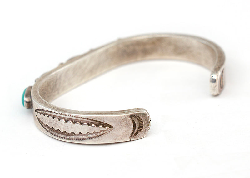 Navajo (Diné) artwork for sale. Silver Cuff Bracelet with Turquoise, circa 1950, Denver, Colorado, Art Gallery)