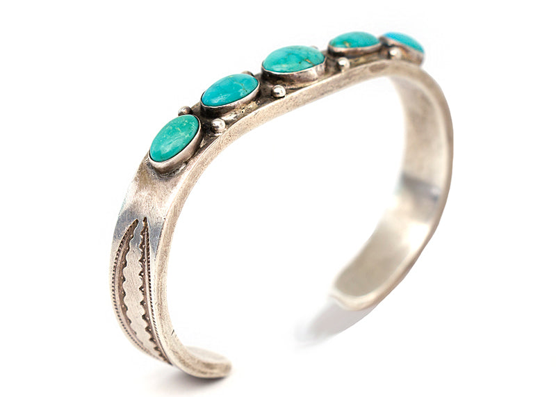Navajo (Diné) artwork for sale. Silver Cuff Bracelet with Turquoise, circa 1950, Denver, Colorado, Art Gallery)