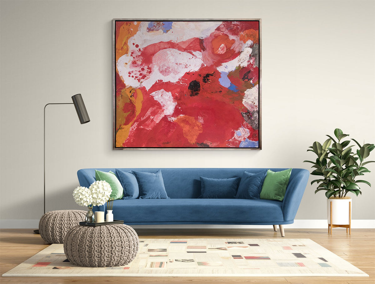 Joie de Vivre (Abstract in Red, White, Orange, and Periwinkle), Painting, 1950