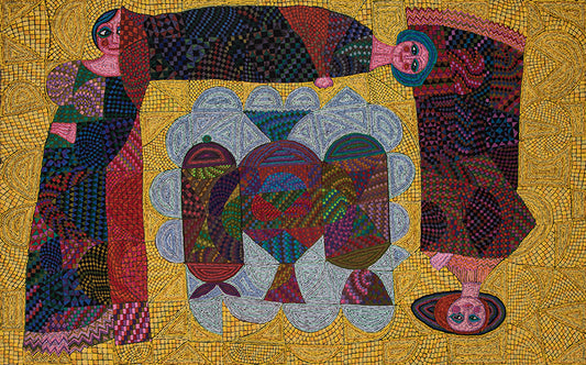 Edward Marecak (1919-1993) artwork for sale. We Know the Secrets of the Upside Down World (Three Abstracted Women), Painting, 1990, Denver, Colorado, Art Gallery)