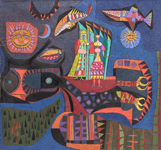 Athena and Diana (Two Women Riding a Large Bird), Painting, 1950