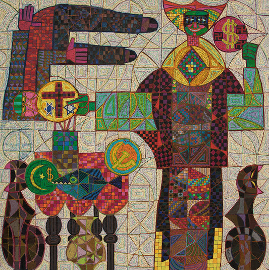 Edward Marecak (1919-1993) artwork for sale. I Have All the Answers (Two Figures and Two Cats), Painting, 1989, Denver, Colorado, Art Gallery)