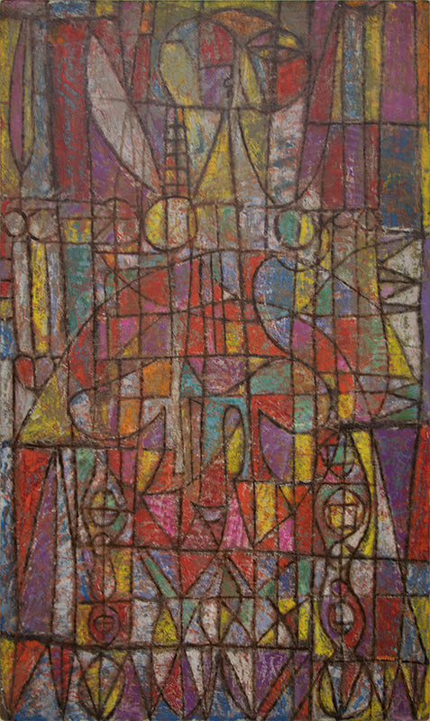 Grand Incantation (Abstract in Red, Yellow, Teal, and Violet), Painting, 1950