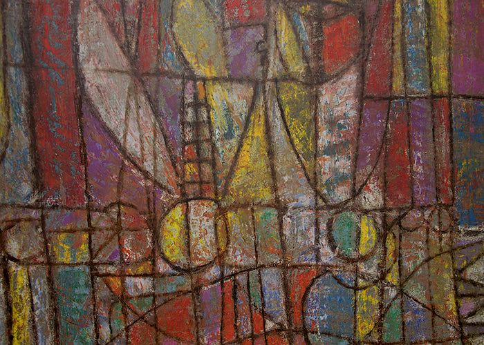 Grand Incantation (Abstract in Red, Yellow, Teal, and Violet), Painting, 1950