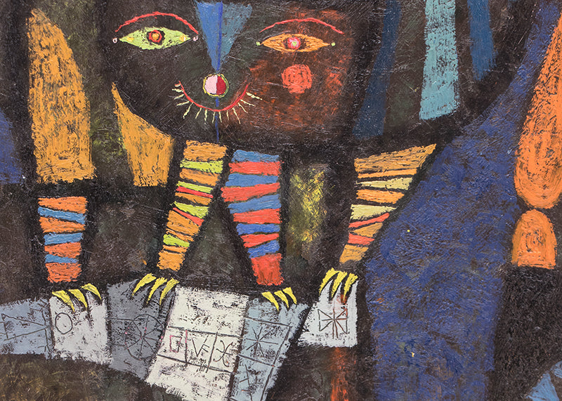 I Send Evil into the Night (Abstract with Figure, Bird, and Cat), Painting, 1956