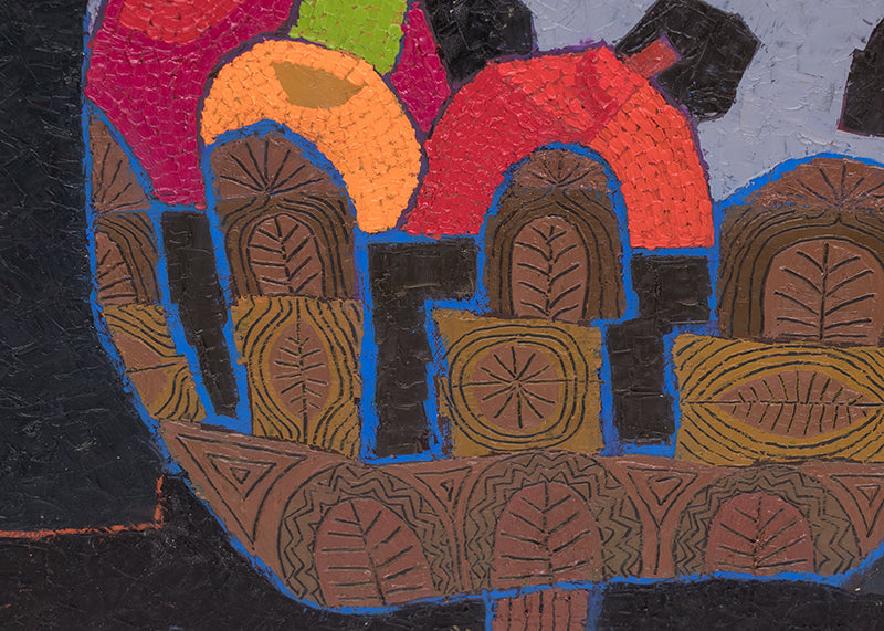 Still Life (with Fruit and Mask), Painting, dated 1982