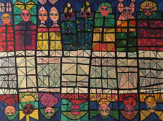 Edward Marecak (1919-1993) artwork for sale. Conference in an Upside Down World (Sixteen Figures), Painting, 1990, Denver, Colorado, Art Gallery)