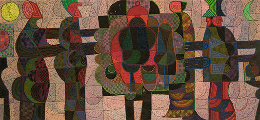 Edward Marecak (1919-1993) artwork for sale. Witches, Warlocks and Magicians (Five Abstract Figures), Painting, 1987, Denver, Colorado, Art Gallery)