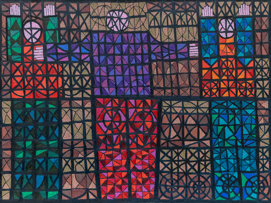 Three Figures Caught in Stained Glass, Painting, 1989