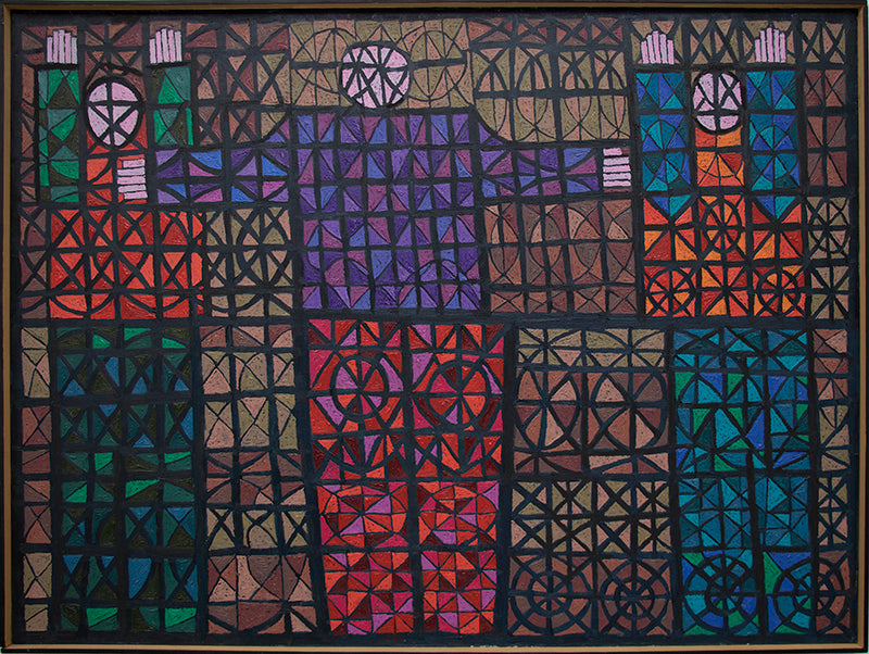 Three Figures Caught in Stained Glass, Painting, 1989