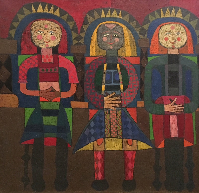 Edward Marecak (1919-1993) artwork for sale. The Three Fates Sit #1 (Three Women), Painting, 1962, Denver, Colorado, Art Gallery)