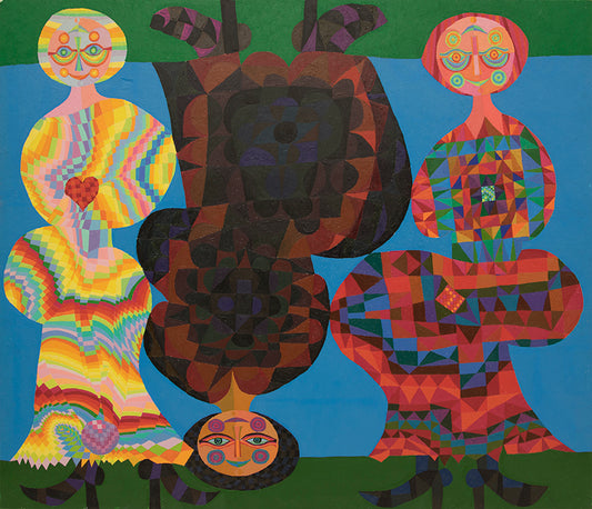 Edward Marecak (1919-1993) artwork for sale. The Fates in an Upside Down World (Three Abstract Women), Painting, 1970, Denver, Colorado, Art Gallery)