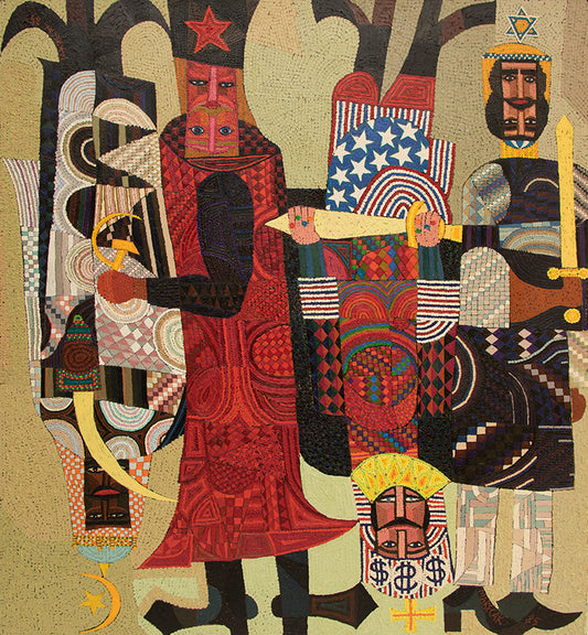 Edward Marecak (1919-1993) artwork for sale. Good Guys and Bad Guys in an Upside Down World (Four Abstracted Figures), Painting, 1985, Denver, Colorado, Art Gallery)