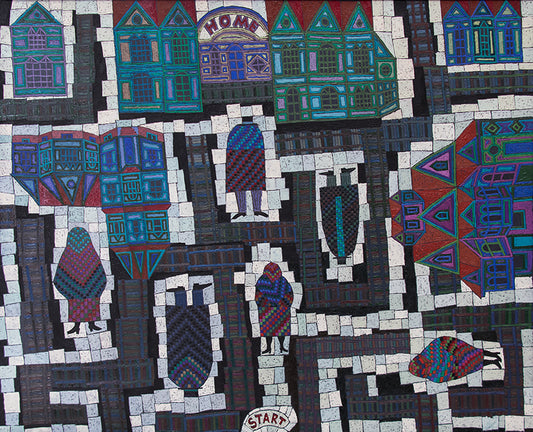 Parcheesi (Gameboard with Houses and Women), Painting, 1990