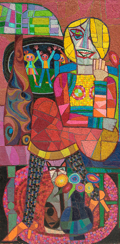 Edward Marecak (1919-1993) artwork for sale. Lady and Cat, Painting, 1983, Denver, Colorado, Art Gallery)