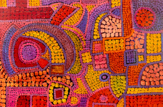 Edward Marecak (1919-1993) artwork for sale. Spell (Abstract in Red, Orange, Gold, Pink, and Violet), Painting, 1987, Denver, Colorado, Art Gallery)