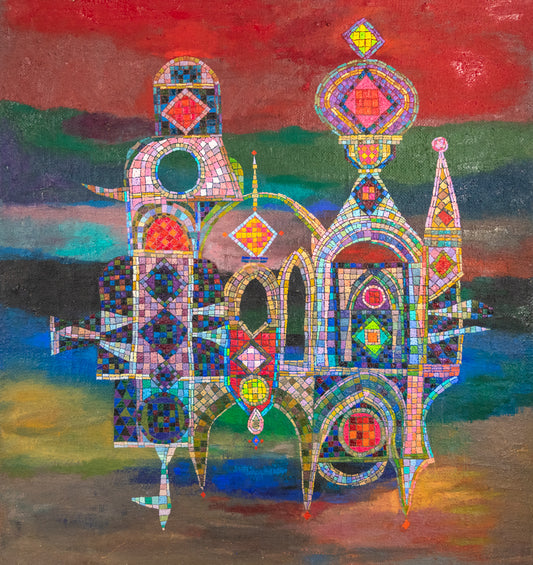 The Floating Castle (Semi Abstract Castle), Painting, 1980