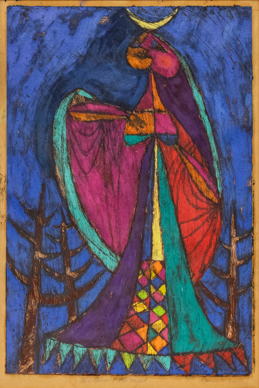 Edward Marecak (1919-1993) artwork for sale. The Queen of the Night (Semi Abstract Woman), Painting, 1960, Denver, Colorado, Art Gallery)