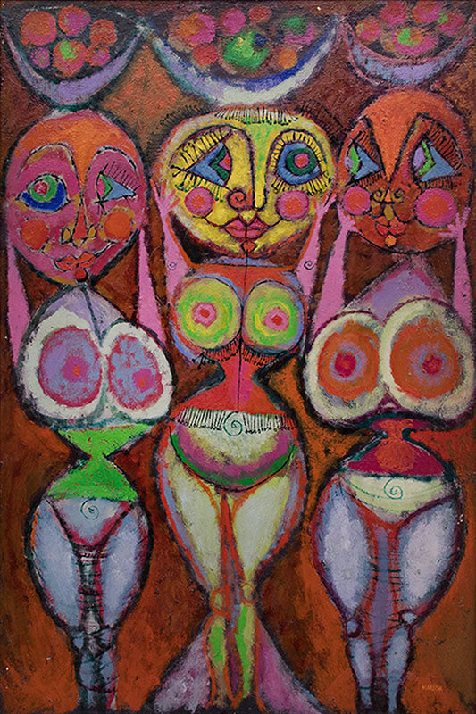 Edward Marecak (1919-1993) artwork for sale. Fertility Goddesses (Three Nude Women), Painting, 1950, Denver, Colorado, Art Gallery)