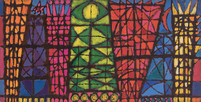 Edward Marecak (1919-1993) artwork for sale. Forest At Night (Abstract in Red, Pink, Orange, Green, Blue, and Violet), Painting, 1960, Denver, Colorado, Art Gallery)