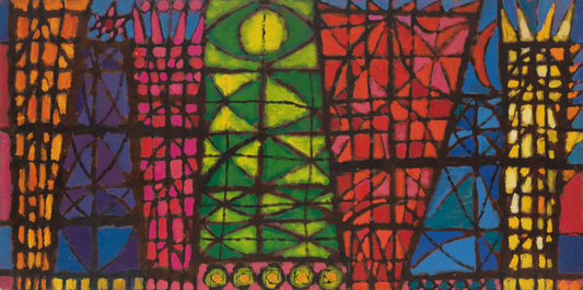 Forest At Night (Abstract in Red, Pink, Orange, Green, Blue, and Violet), Painting, 1960