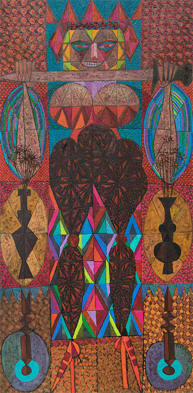 Edward Marecak (1919-1993) artwork for sale. War Goddess Stands For Her Portrait (Woman with Sword), Painting, 1968, Denver, Colorado, Art Gallery)