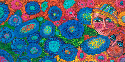 Edward Marecak (1919-1993) artwork for sale. We Are Behind The Flowers (Two Women), Painting, 1983, Denver, Colorado, Art Gallery)